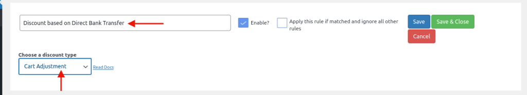 enter rule name and cart adjustment