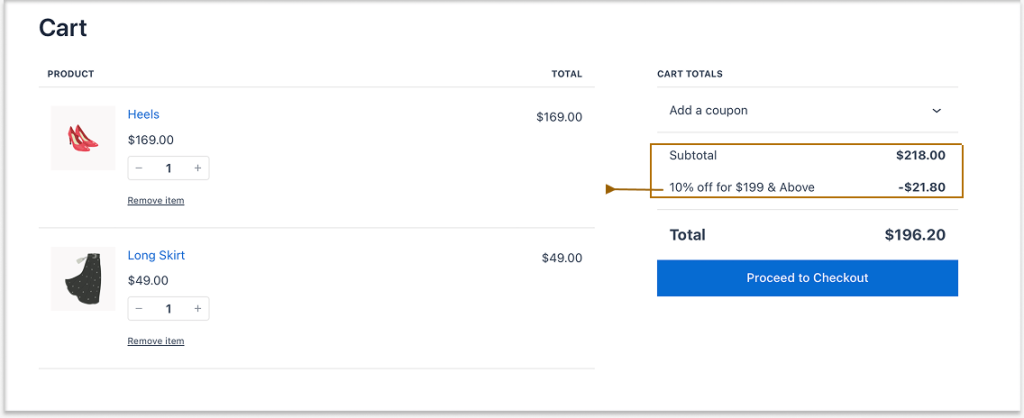 Applying a 10 percent discount based on the order amount