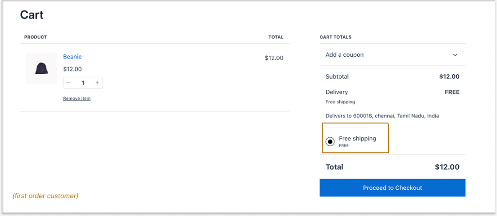 Applying free shipping offer on the cart page