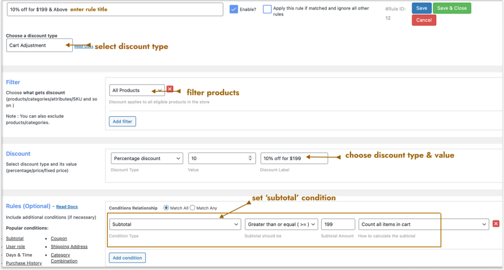 Creating a Woo cart discount based on order amount