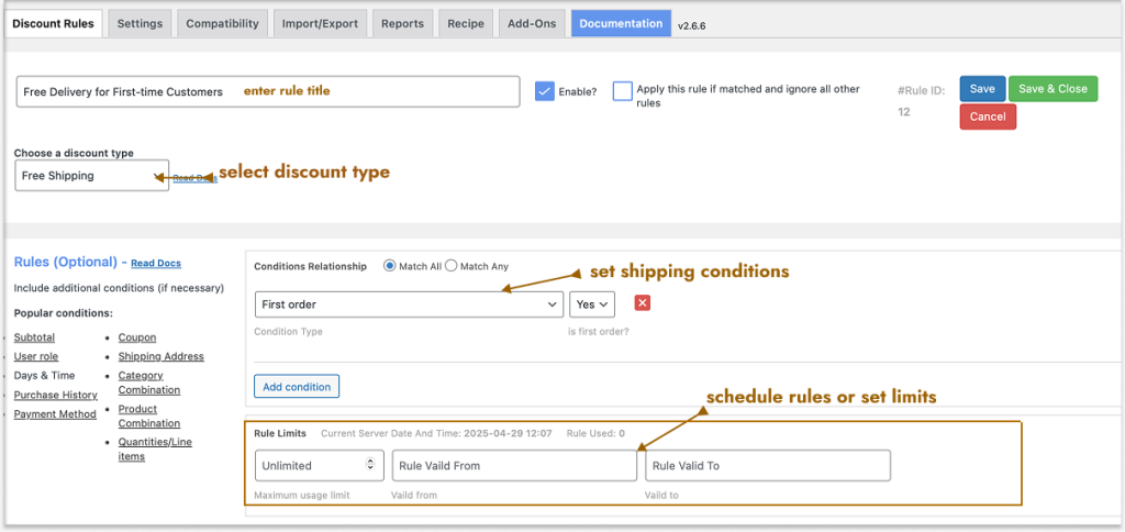 Creating a free shipping offer