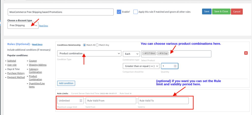 choose various product combination