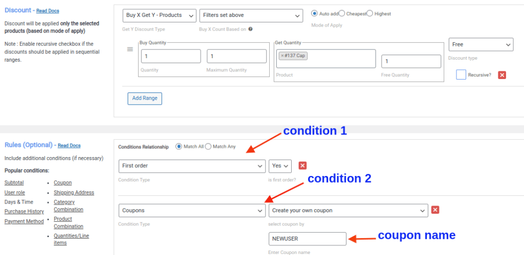 Create Buy X Get Y coupon for new users