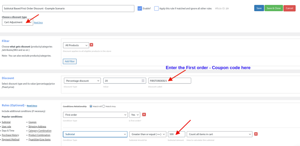 cart adjustment add coupon