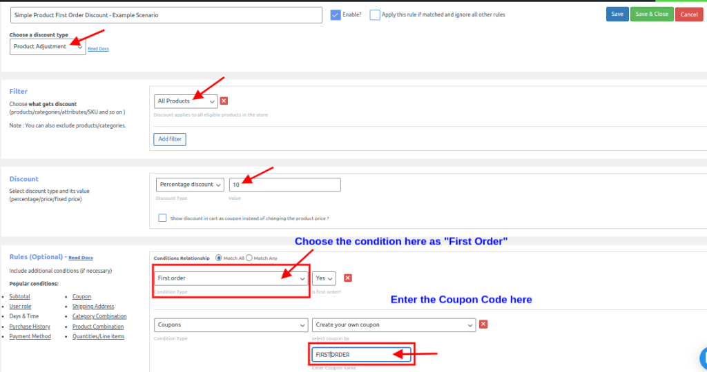 choose condition first order