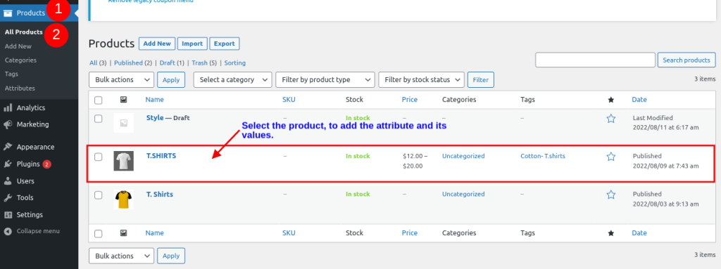 select product to add attributes