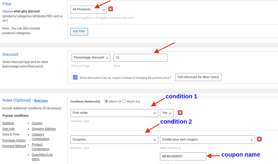 setting up simple new user coupon