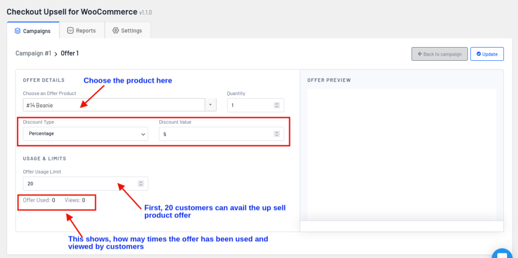choose the upsell product