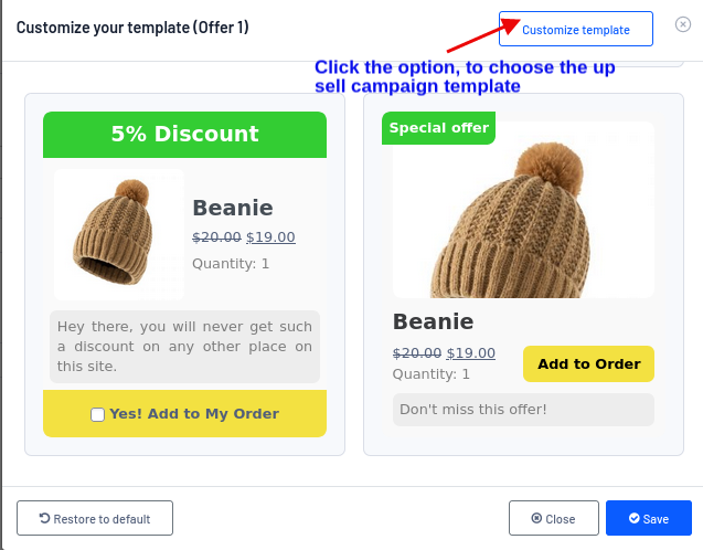 choose upsell campaign template