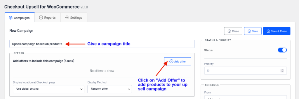 configuring offers to upsell campign