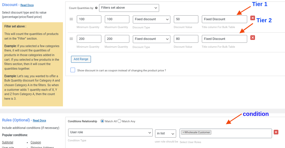 Creating tiered pricing for specific user roles