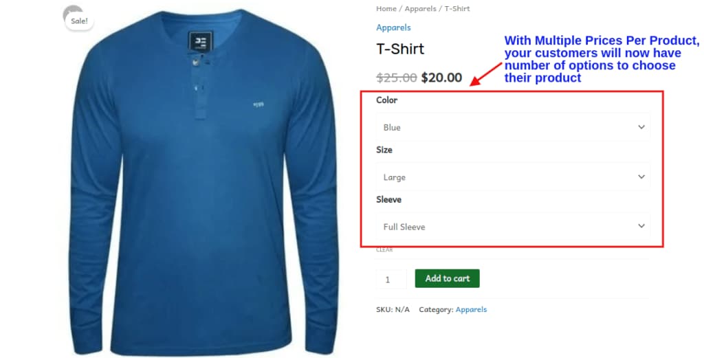 Product Page Display Different Product Variations