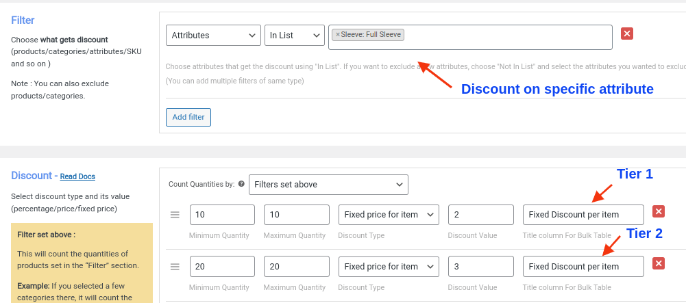 Tiered pricing discount based on specific attributes