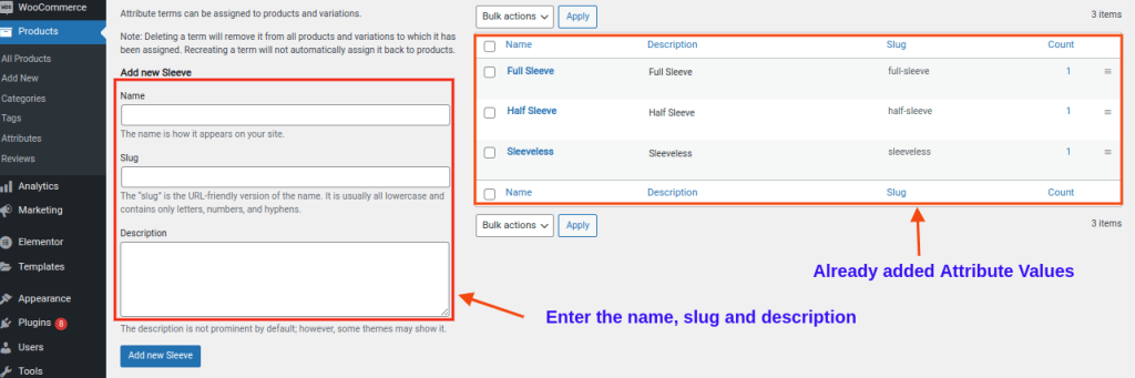 adding value to the created attributes