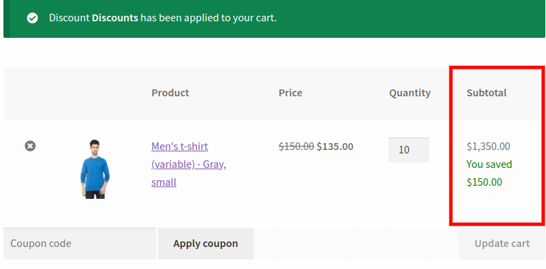 applied bulk discount on the cart page