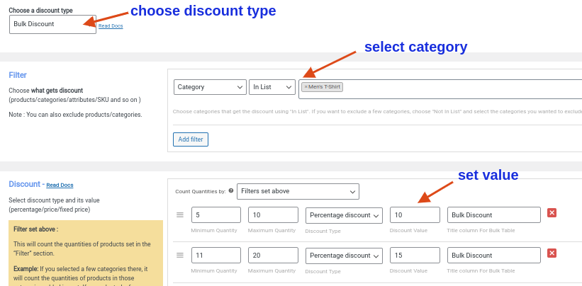 Selecting specific categories for applying bulk discounts