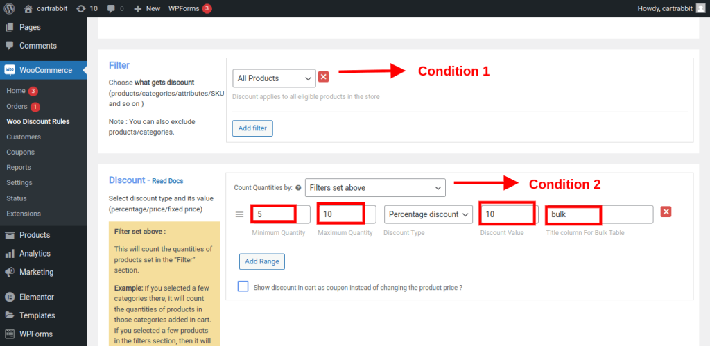 steps to create a Bulk discount in woocommerce
