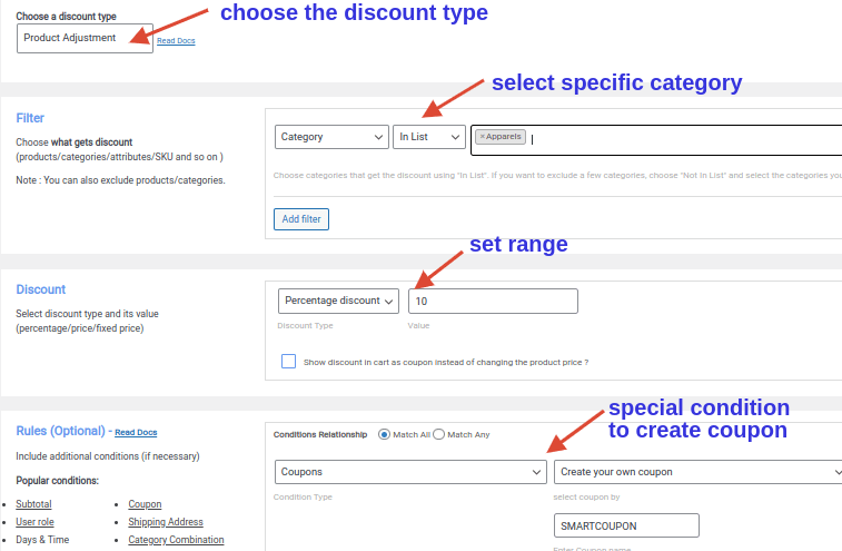 smart coupons for specific category