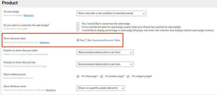 Customizing discount table in settings
