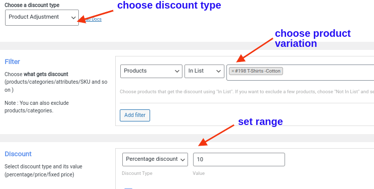 Choose discount type and range