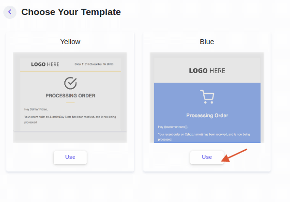 choosing template in email customizer