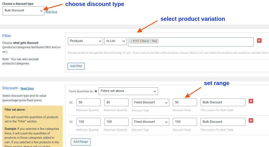 Discount type and product variation