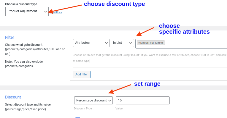 product variation discounts for specific attribute