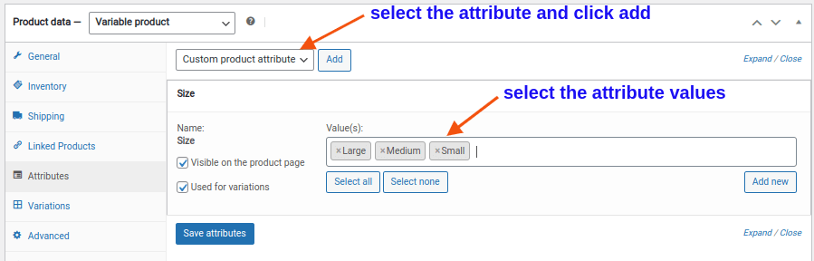 Select the attributes