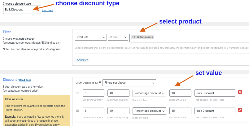 Setting bulk pricing for specific products