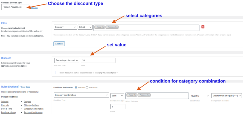 discount for category combination