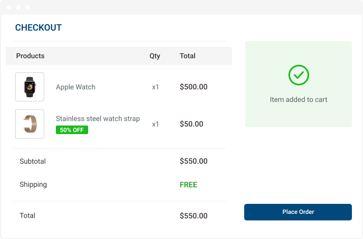 Upsell item added to checkout