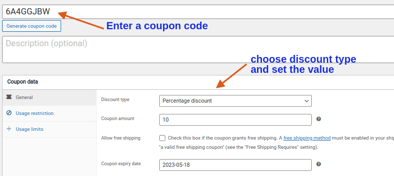 creating coupon codes in WooCommerce