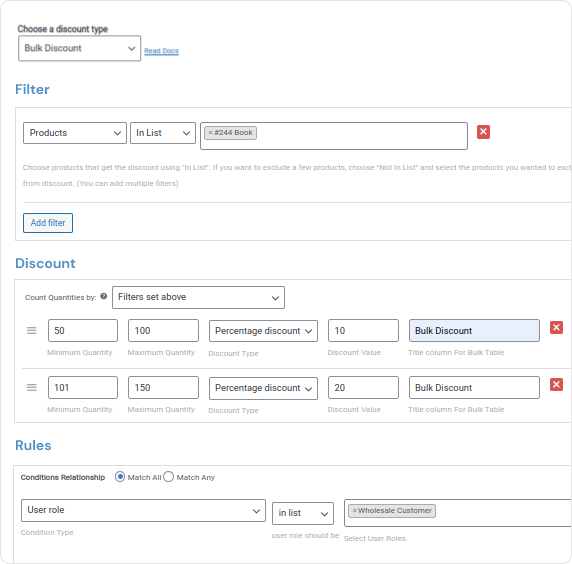 Range of customers with user role based pricing