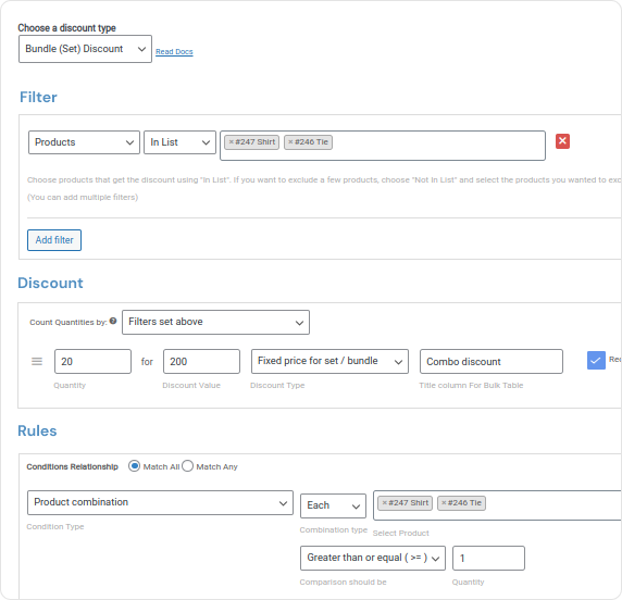 Upsell and cross sell with combo pricing