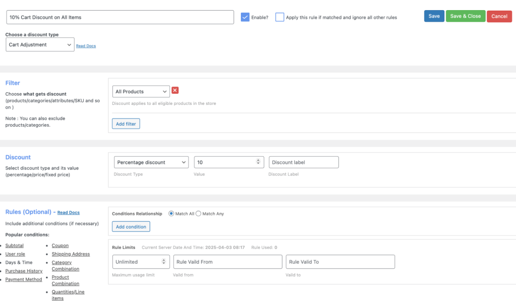 Creating a WooCommerce Cart Discount