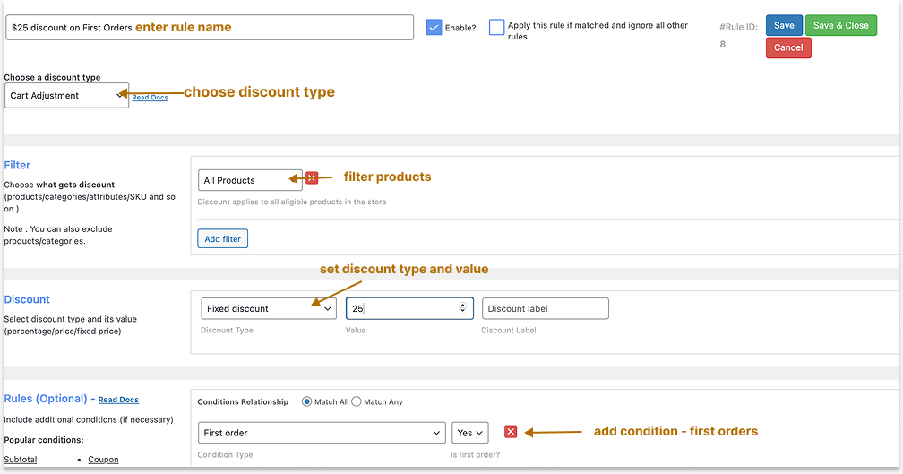 Creating a fixed cart discount for first orders