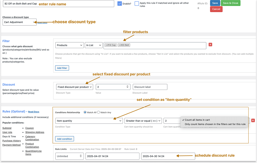 Creating a fixed discount per product based on cart quantities