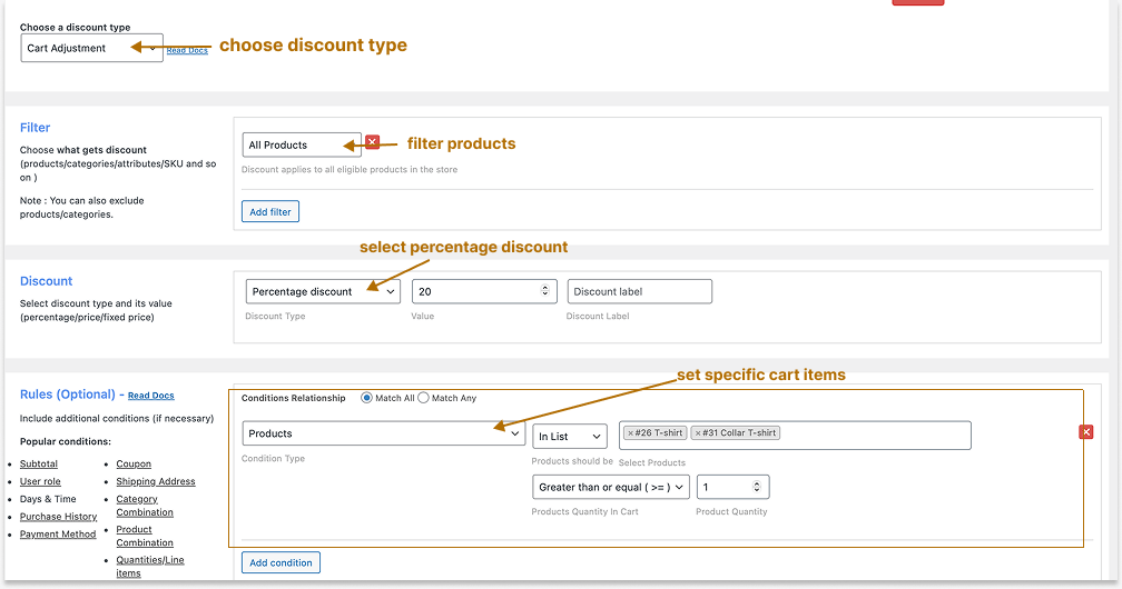 Creating a percentage discount based on cart items
