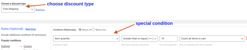 Free Shipping based on the number of items in the cart
