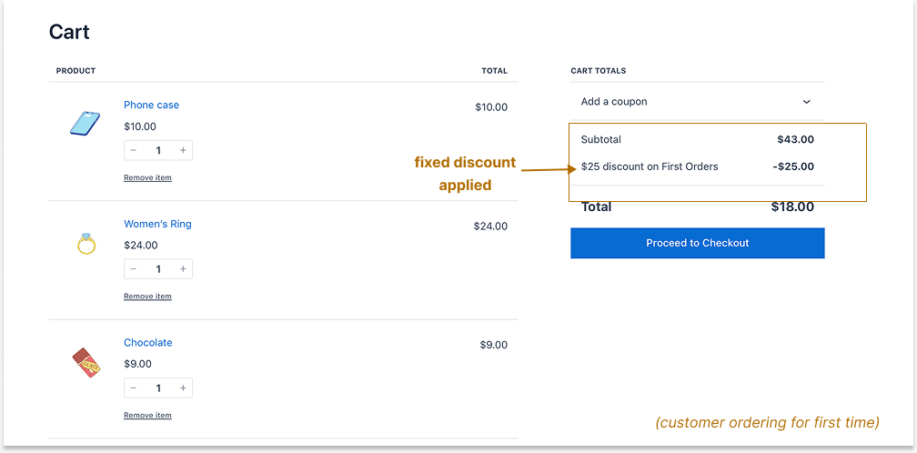 Live example of applying a fixed discount for new customers