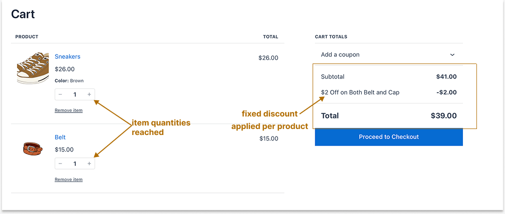 Live example of applying fixed discount per product based on cart quantities
