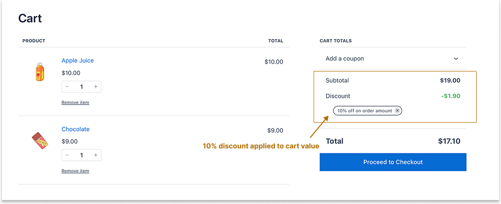 Live example of offering a 10 percent cart discount