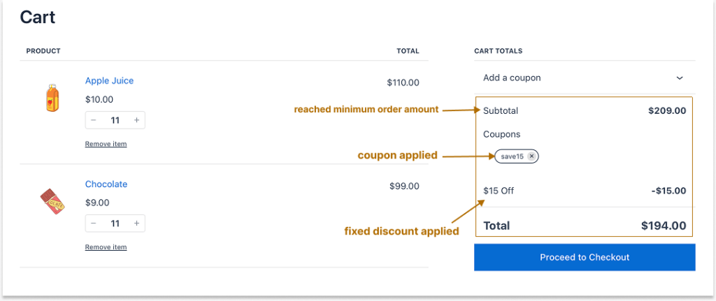 Live example of offering a 15-dollar fixed cart discount