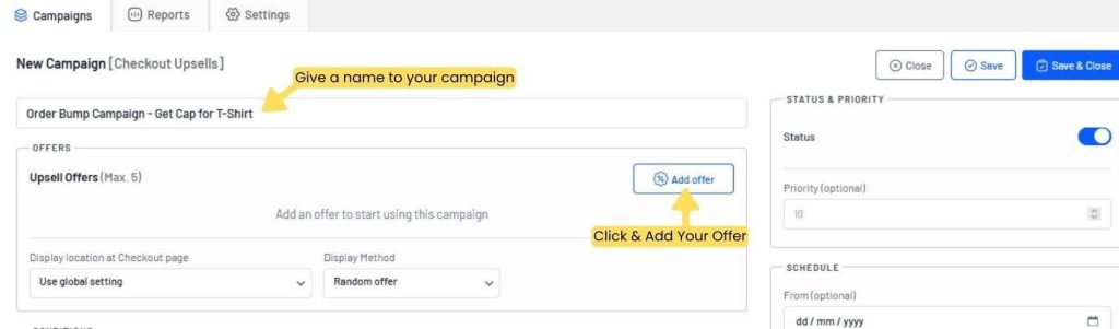 Creating Order Bump Campaign Name and Offer