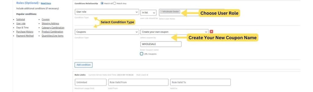 Setting Conditions for Wholesale Coupon