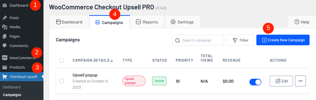Checkout upsell campaigns page
