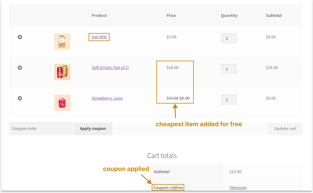 Live Demo of WooCommerce BOGO Free Coupon Using Different Category
