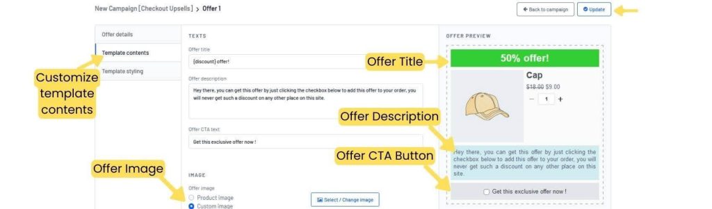 Customize template contents