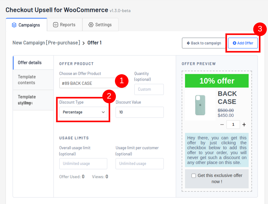 Checkout upsell configuration