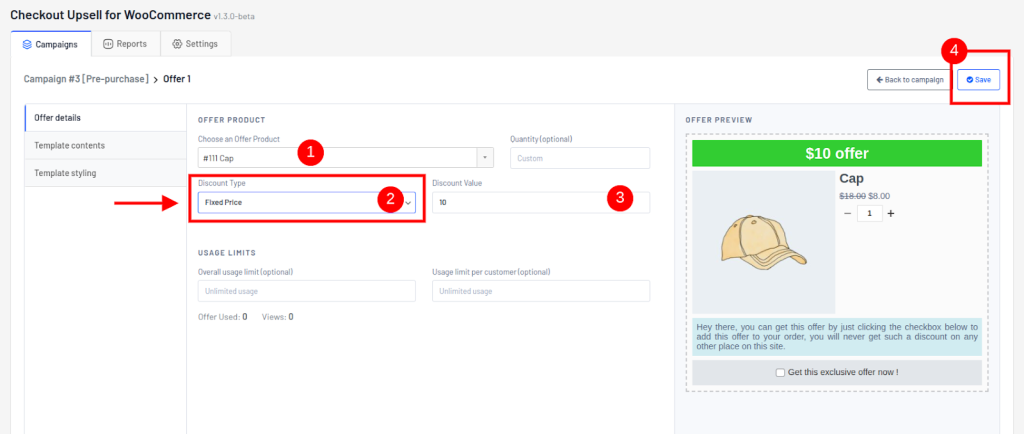 Fixed discount configuration